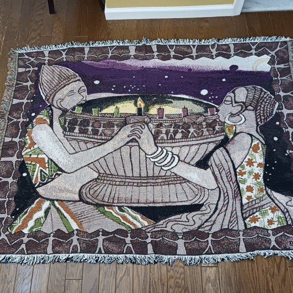 Duma Collection Woven Tapestry Throw Blanket Egyptian Candle Print New